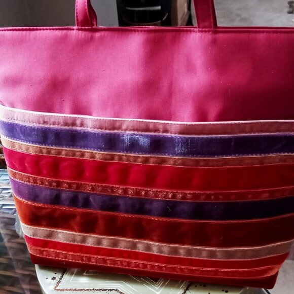 Bath & Body Works Handbags - Nice Bath & Body Works Burgundy Tote Satin Velvet Stripes Roomy Purse/Handbag